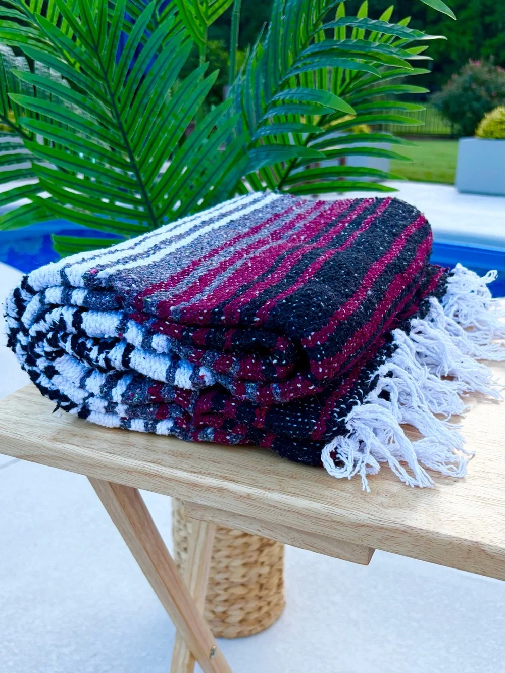 Mexican Falsa Blanket – Woven Striped Serape Throw with Fringe